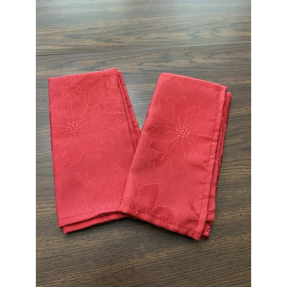 Red Poinsettia Jacquard Cloth Napkins Set Of 2 Red Christmas‎ Holiday Dining